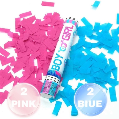 Amazing Baby Gender Reveal Party Decorations 파란색과 분홍색 바이오 분해성 방화 방지 파티 팝퍼 콘페티